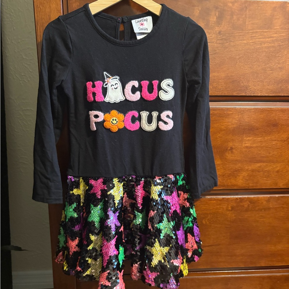 Hocus Pocus Kids Casual Dress - Black with Multicolor Stars
